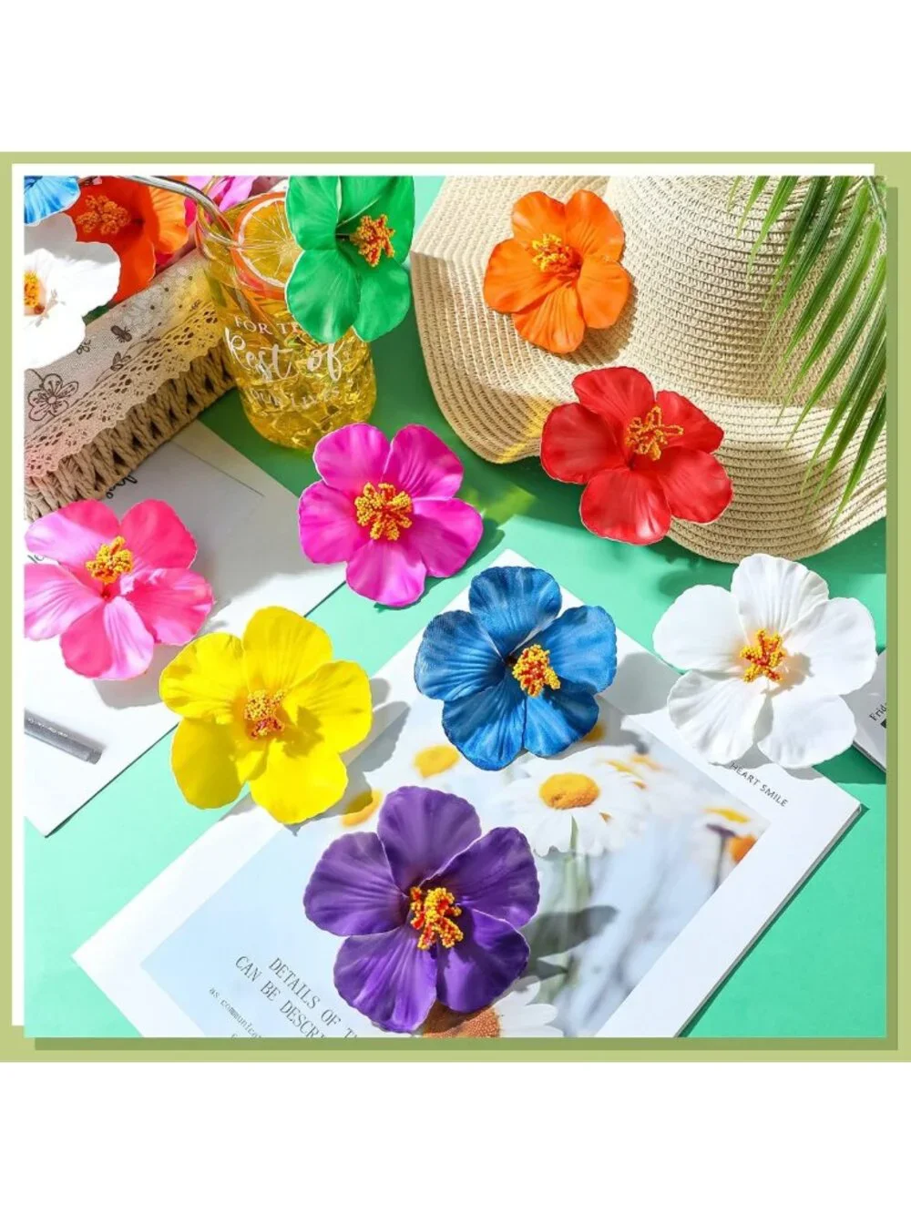 45 Pcs Hibiscus Hair Clips - Colorful Floral Accessories for Weddings & Beach